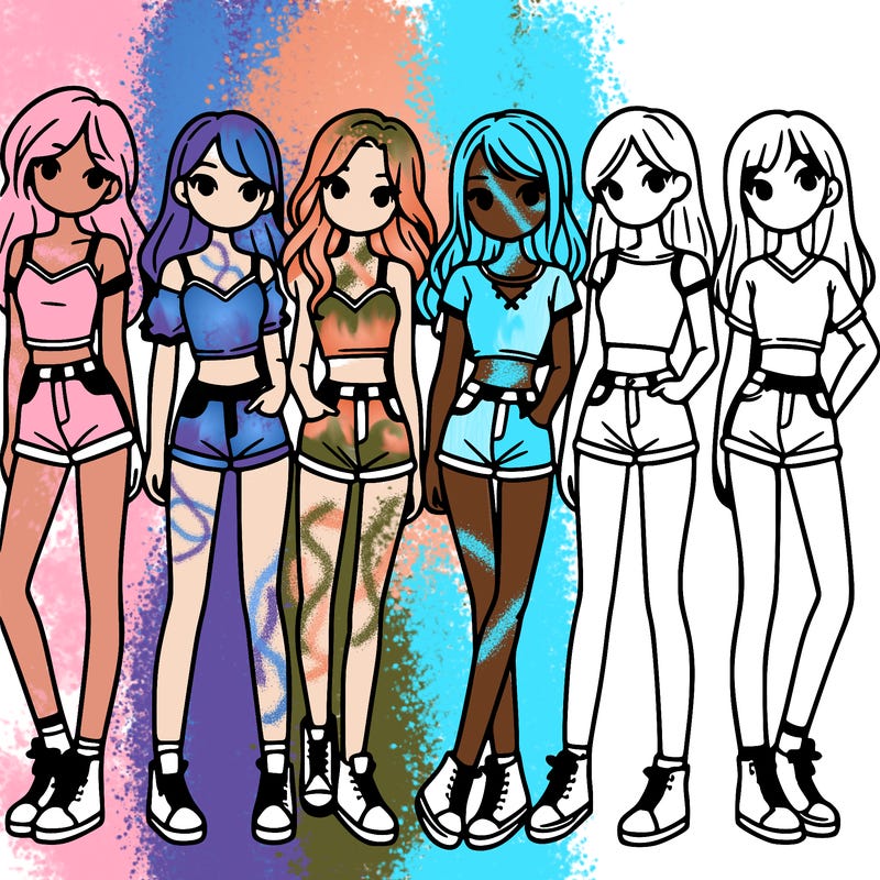 a group of girls wearing crop tops and shorts