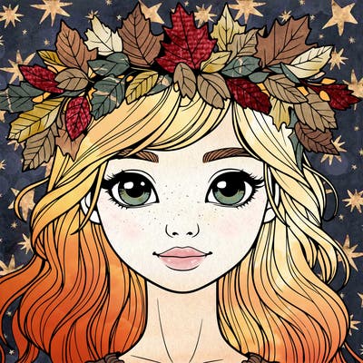 realistic girl with fall leaf crown