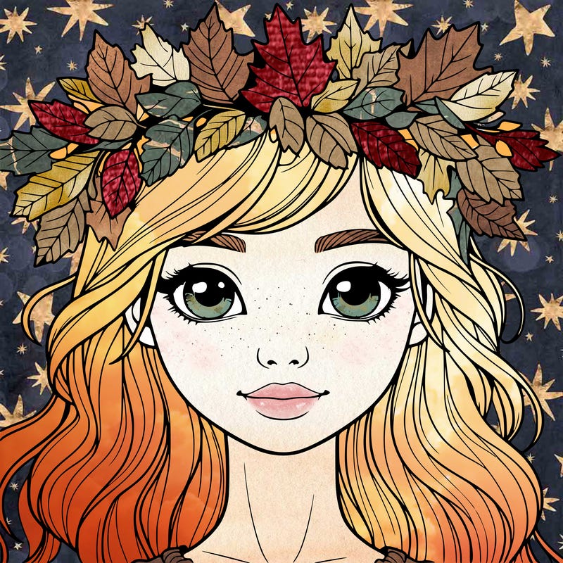 realistic girl with fall leaf crown