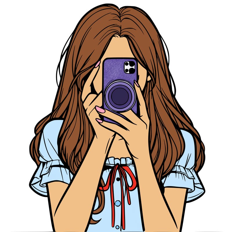 a realistic girl holding her phone taking pictures