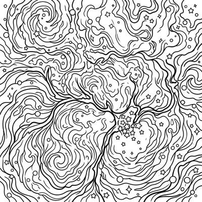 Immerse yourself in the breathtaking beauty of the Trifid Nebula with this captivating full-scene coloring template. Experience the swirling gas, dust, and stars of this celestial wonder as you bring it to life with your favorite colors.