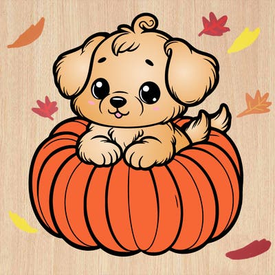 cute little puppy in a pumpkin