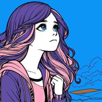 realistic girl looking at the sky