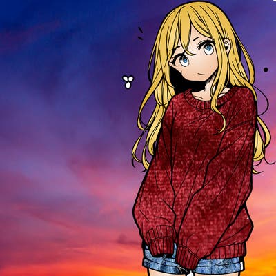 manga teen girl  in a sweater and baggy pants