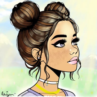 realistic girl with buns on the top of her head