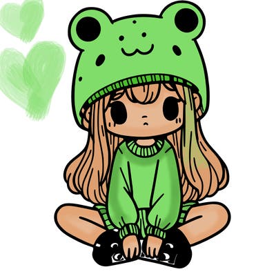 a girl wearing a frog hat and some frog socks