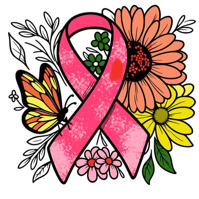 cancer awareness symbol with flowers and butterflies