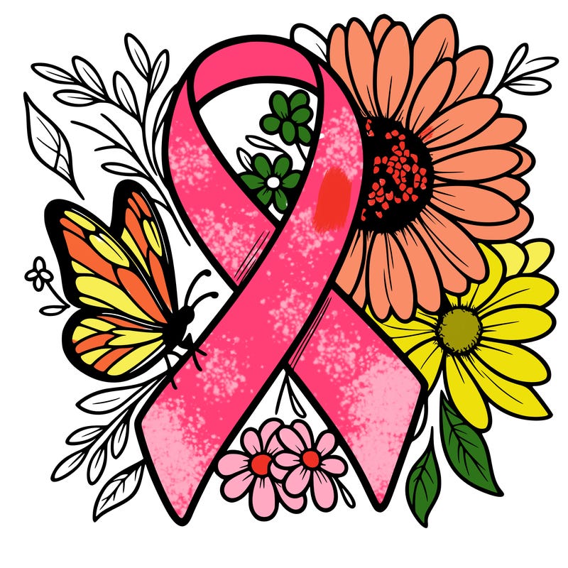 cancer awareness symbol with flowers and butterflies