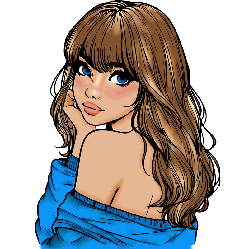 realistic girl with bangs looking over her shoulder