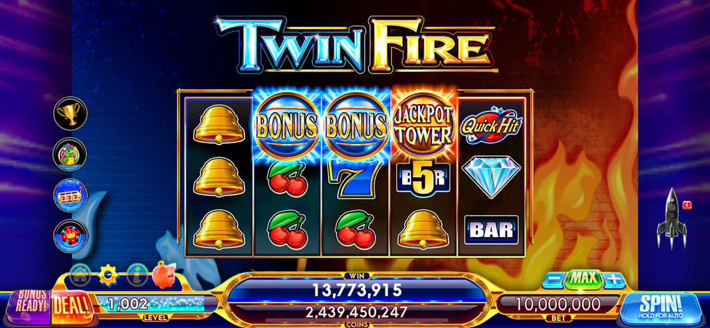 Capture d'écran de la machine à sous Twin Fire dans l'application Hot Shot Casino