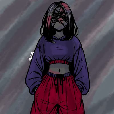 realistic girl faceless with baggy pants and a crop top