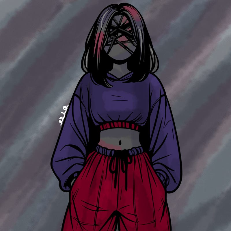 realistic girl faceless with baggy pants and a crop top