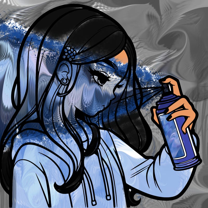 a realistic girl spray painting