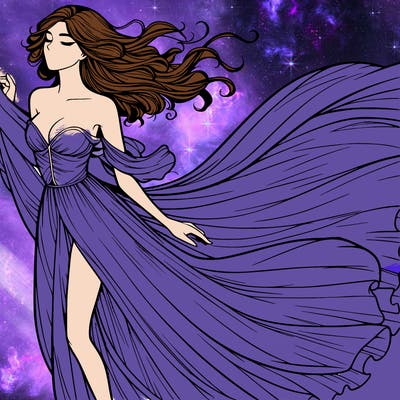 realistic woman in dress flowing the the wind