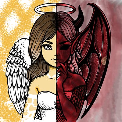 realistic angel half demon