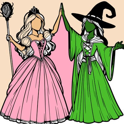 detailed realistic split of a princess and a witch