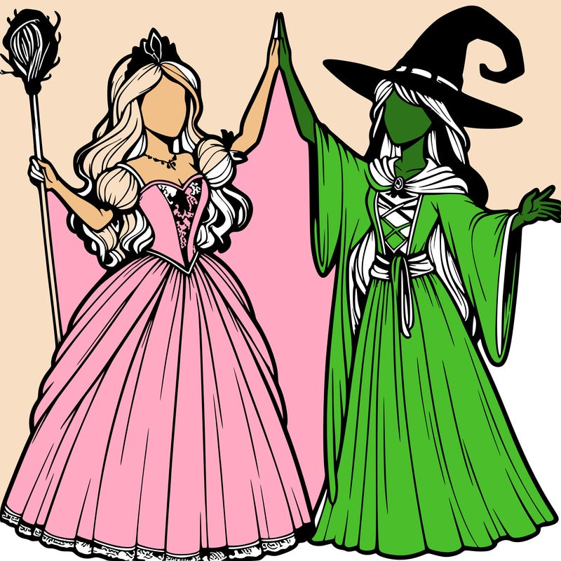 detailed realistic split of a princess and a witch