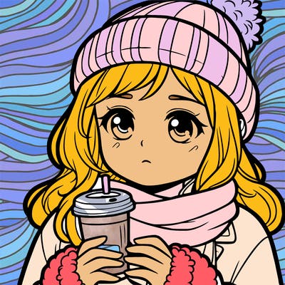 girl wearing a beanie and a coat holding a cup of coffe