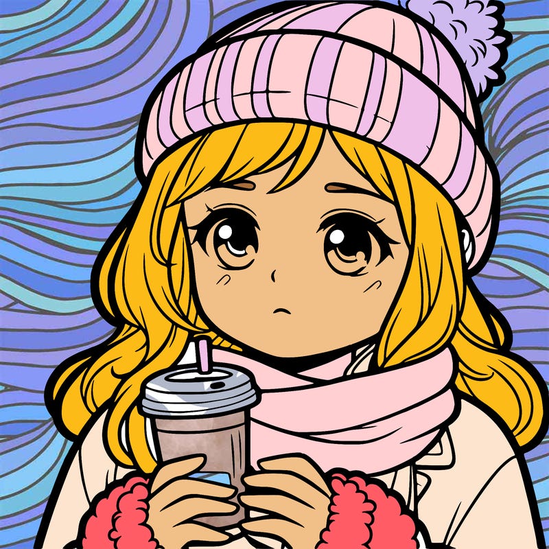 girl wearing a beanie and a coat holding a cup of coffe