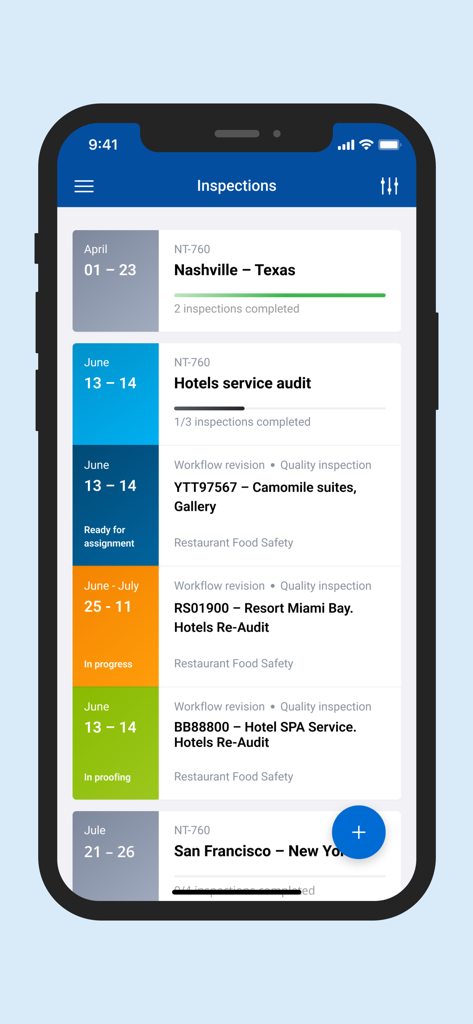 EcoSure TrueView - EcoSure TrueView app inspections dashboard showing audit status and schedules