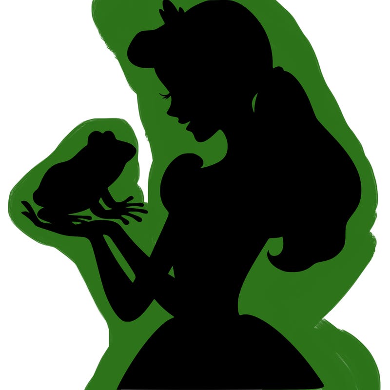 a shadow of a princess holding a frog realistic