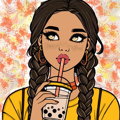 realistic girl with braided hair drinking boba
