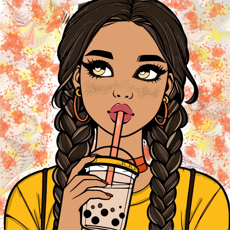 realistic girl with braided hair drinking boba