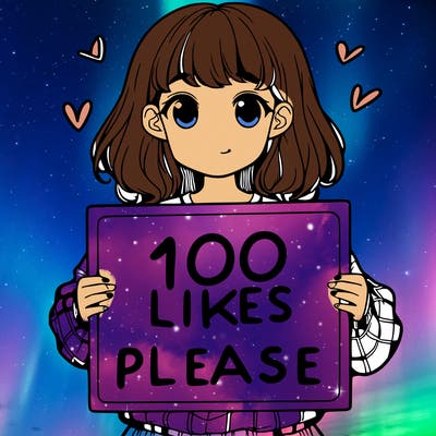 a girl holding a sign saying 100 likes please