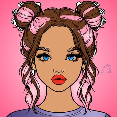 realistic girl with two buns in hair and lips