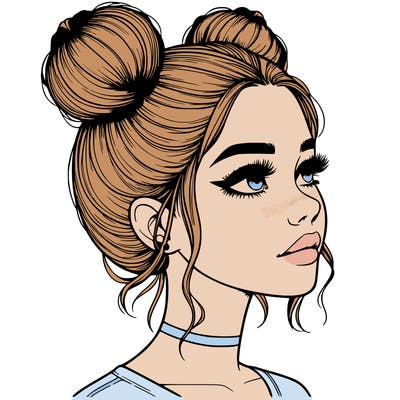 realistic girl with buns on the top of her head