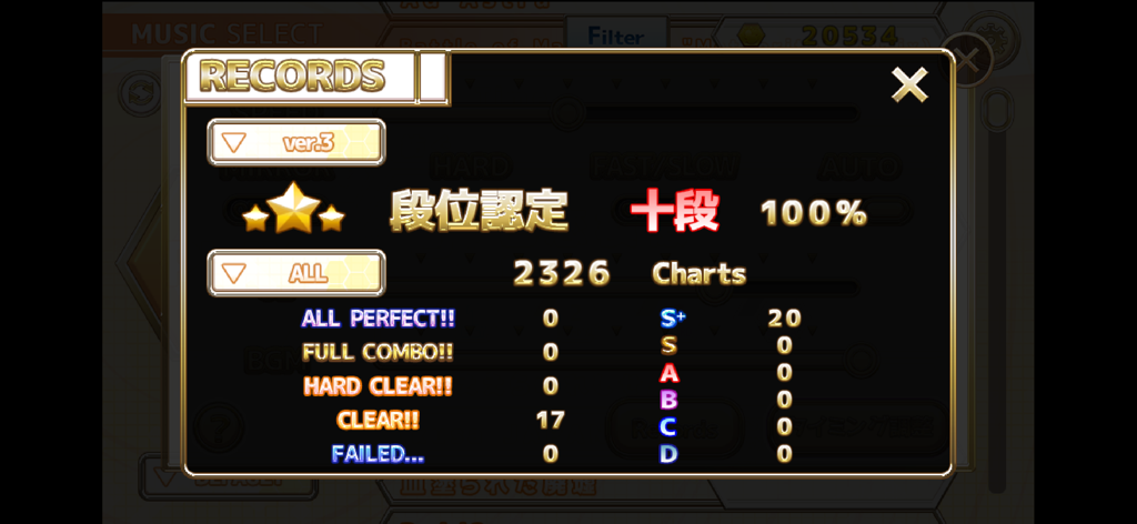 Records window in the ChainBeeT music game showing player performance statistics across thousands of song charts