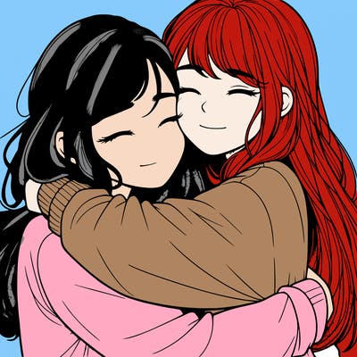 realistic two girls hugging