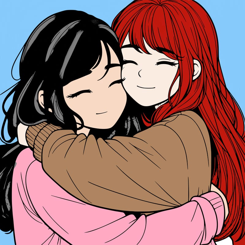 realistic two girls hugging