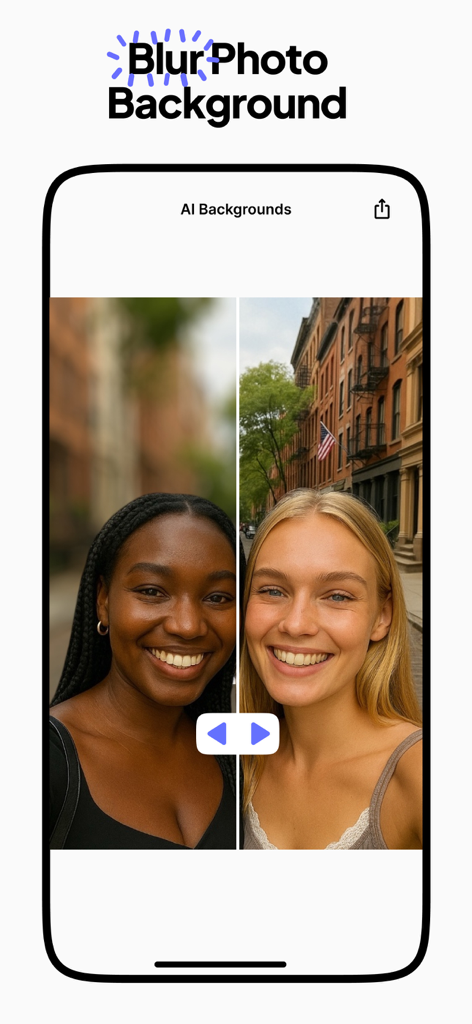 Split screen showing the AI blur background effect on a portrait