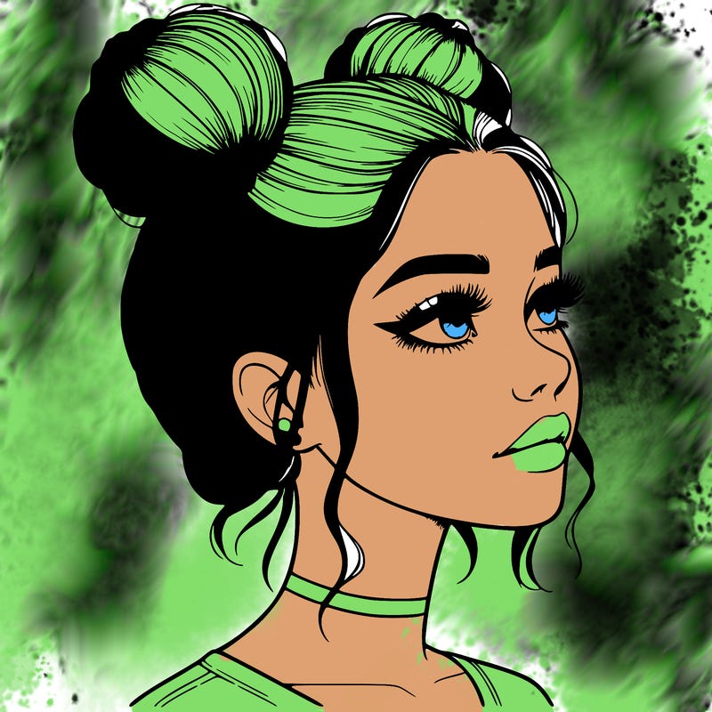 realistic girl with buns on the top of her head