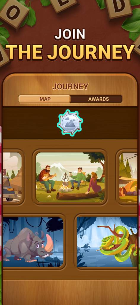 Woodber - Classic Number Game - Interfaccia del viaggio del gioco Woodber che mostra una collezione di livelli illustrati e temi di viaggio