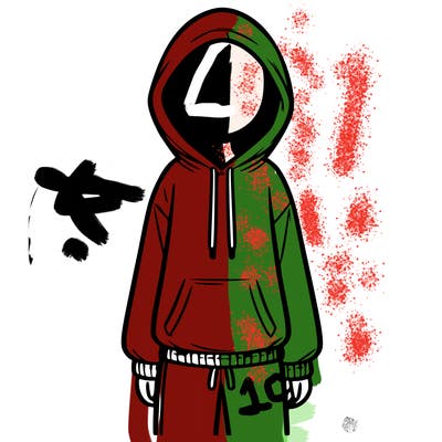 faceless girl in a tracksuit with a hood on and no hair