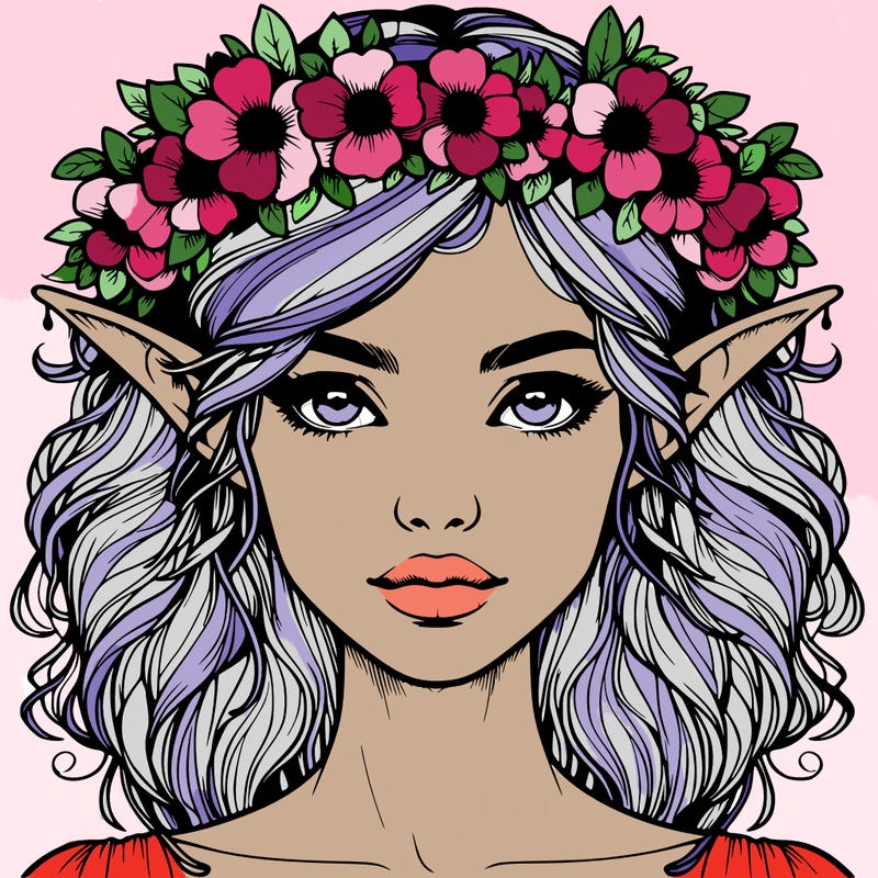 realistic female elf with flower crown