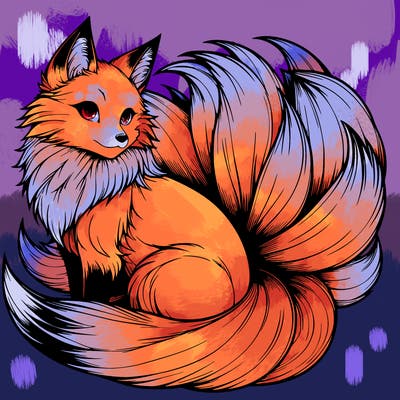 realistic detailed 9 tailed anime fox