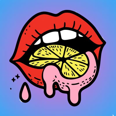 lips with a lemon in it and lemon juice  dripping