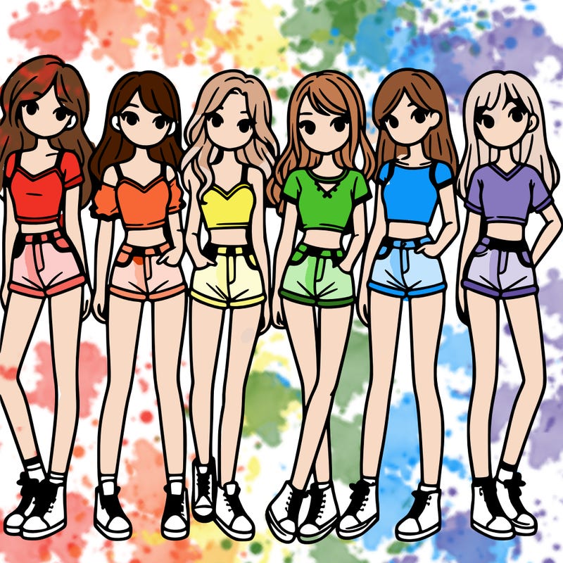 a group of girls wearing crop tops and shorts