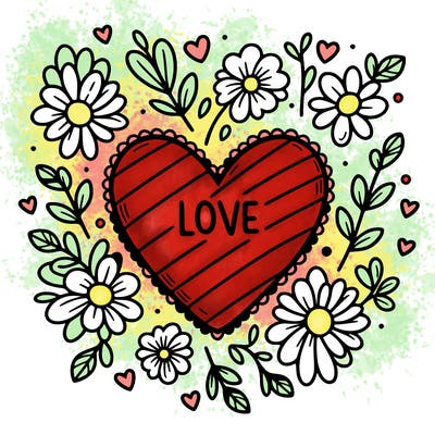 love heart with flowers around it