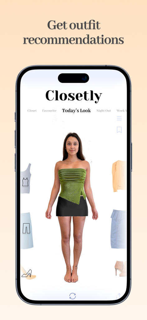 Mobile screen of Closetly app displaying AI generated outfit recommendations