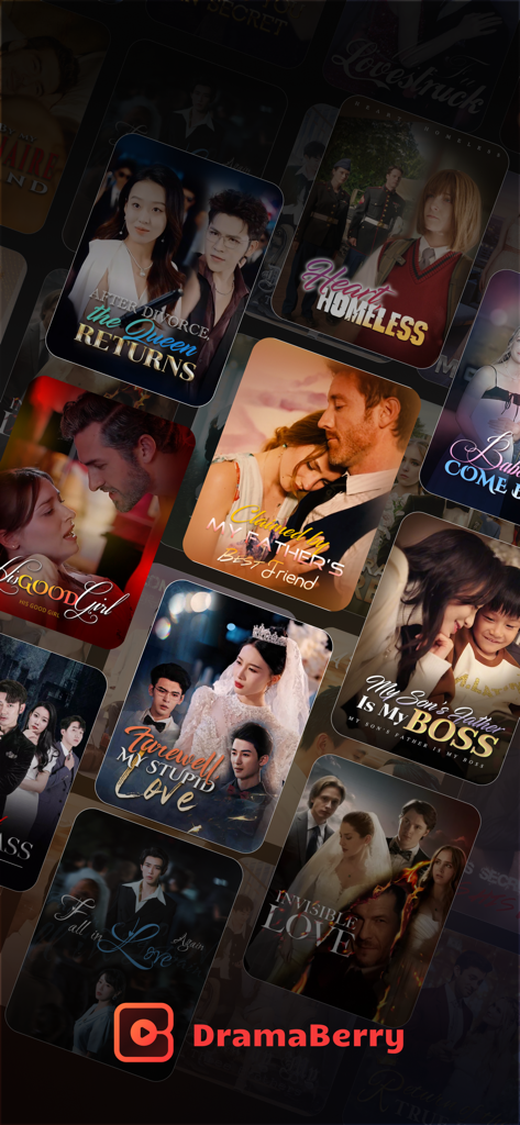 DramaBerry - A collage of posters for various vertical short-form drama series on the DramaBerry app