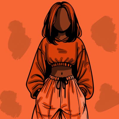 realistic girl faceless with baggy pants and a crop top