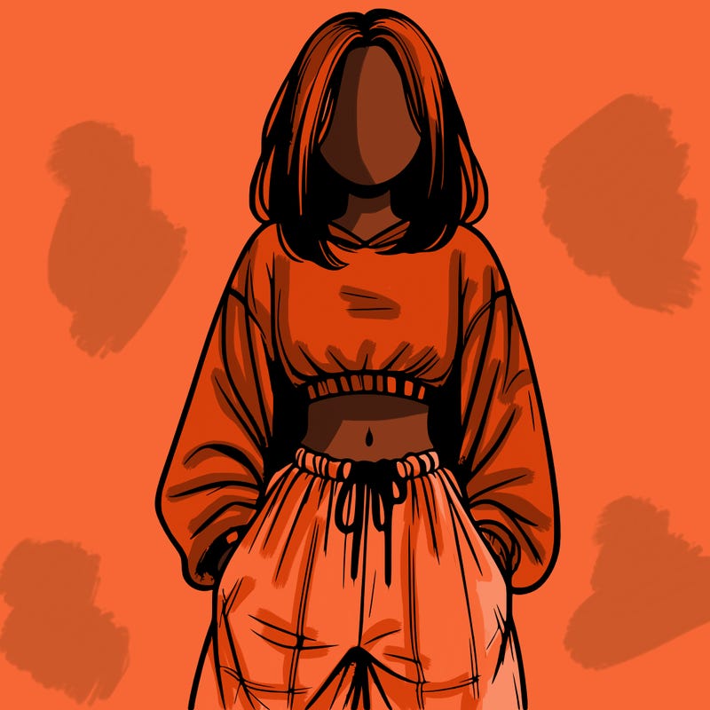 realistic girl faceless with baggy pants and a crop top