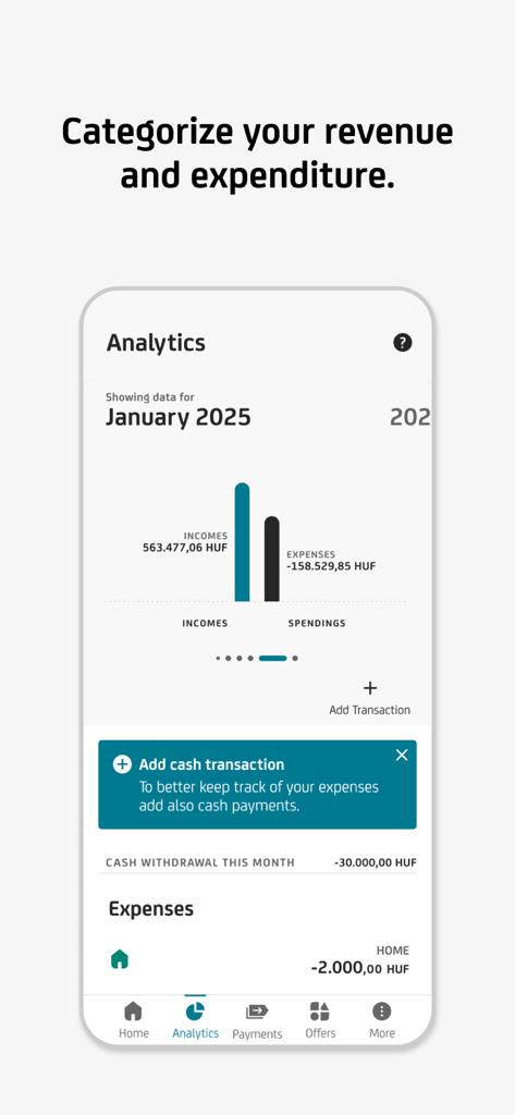 UniCredit mBanking - UniCredit mBanking app showing financial analytics and expense categorization