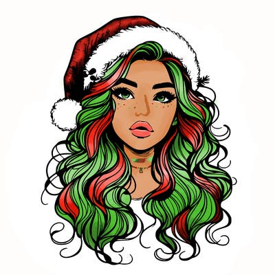 realistic christmas girl with wavy hair and lips
