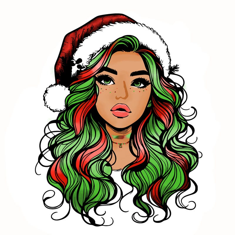realistic christmas girl with wavy hair and lips