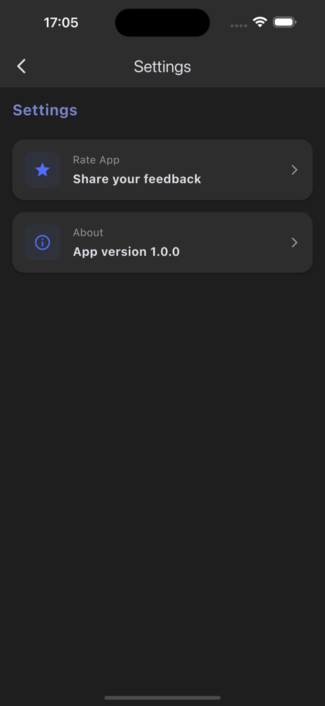 Einstellungen für die Shizuku iOS-Utility-App mit Feedback- und Versionsinformationen.